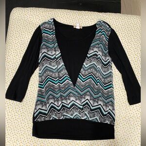 Stylish Black and Blue Chevron Women's Blouse